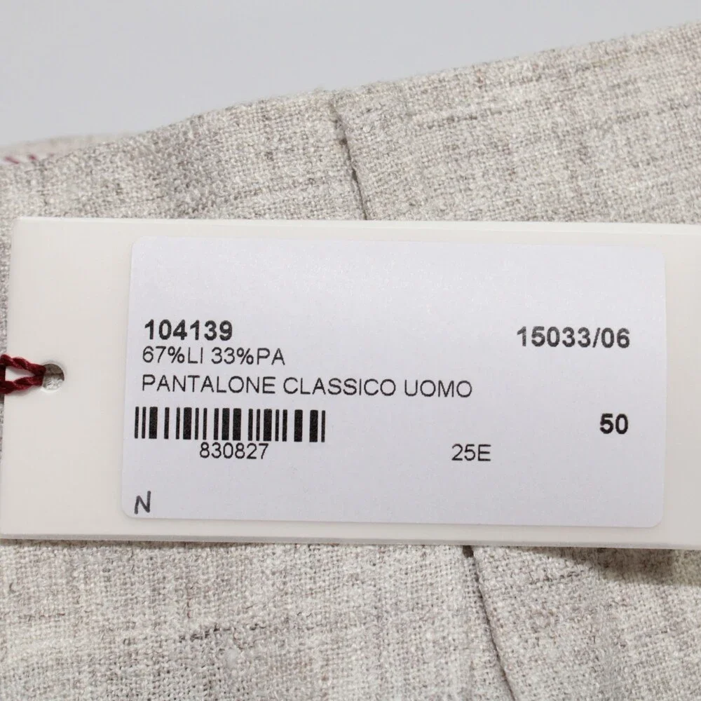 Luciano Barbera NWT Pleated Dress Pants Size 50 (US 34) in Brown Linen Blend
